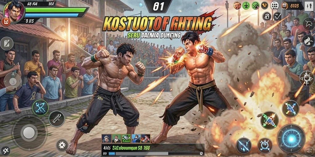 Screenshot gameplay KOSTOTO menampilkan aksi pertarungan yang intens dan strategis.
