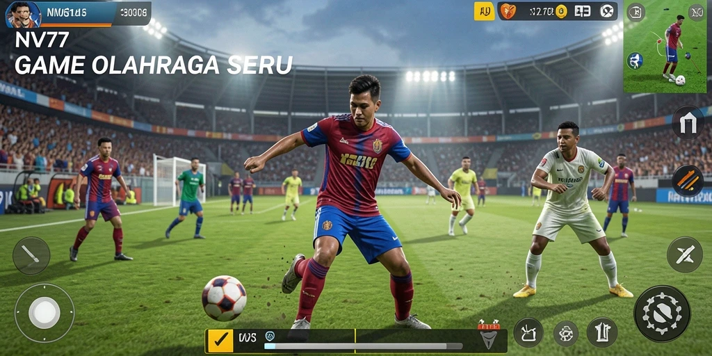 Screenshot utama NV77 menunjukkan aksi seru dalam gameplay olahraga.