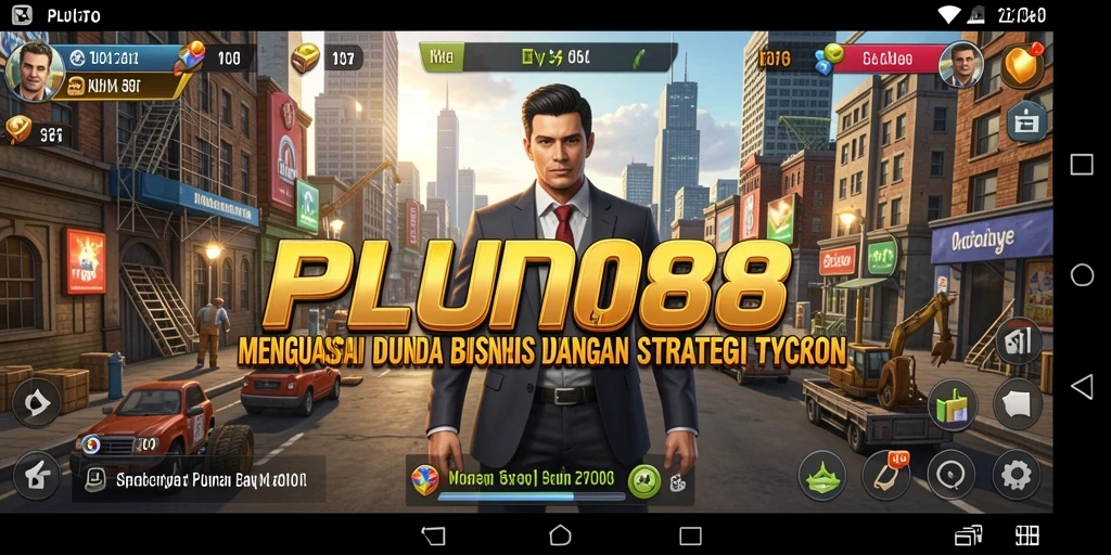 Screenshot gameplay PLUTO88 menampilkan aksi manajemen bisnis yang dinamis.