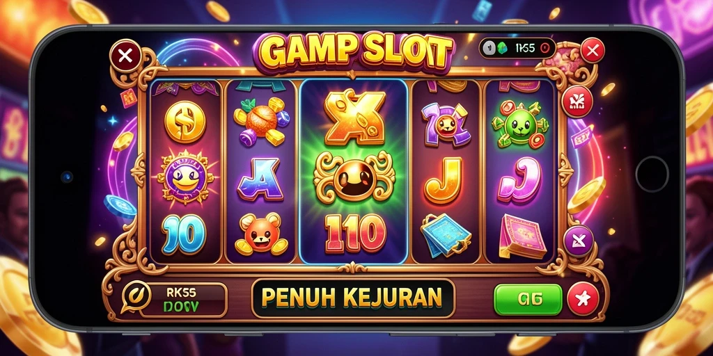 Screenshot gameplay RK55 menampilkan grafik slot yang memukau dan fitur menarik.