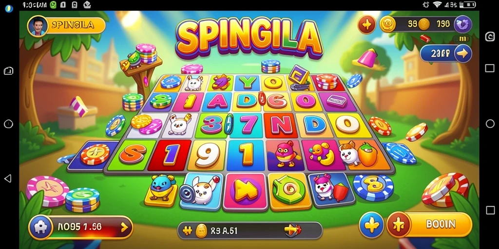 Gameplay SPINGILA yang menarik dan penuh warna di layar.