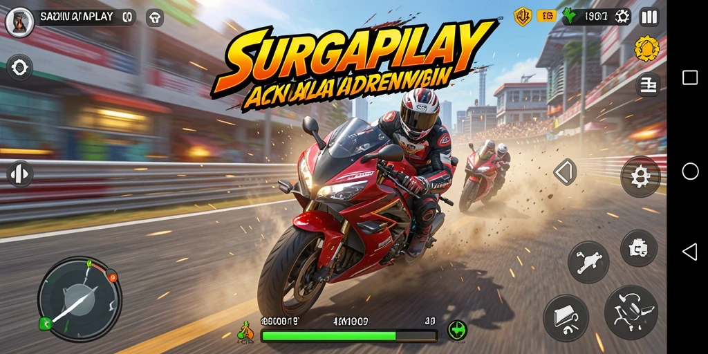 Tampilan gameplay balap motor yang menegangkan di SURGAPLAY.