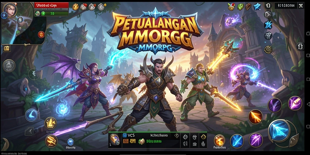 Tangkapan layar VC5 menampilkan pertempuran epik dalam dunia MMORPG yang luas.